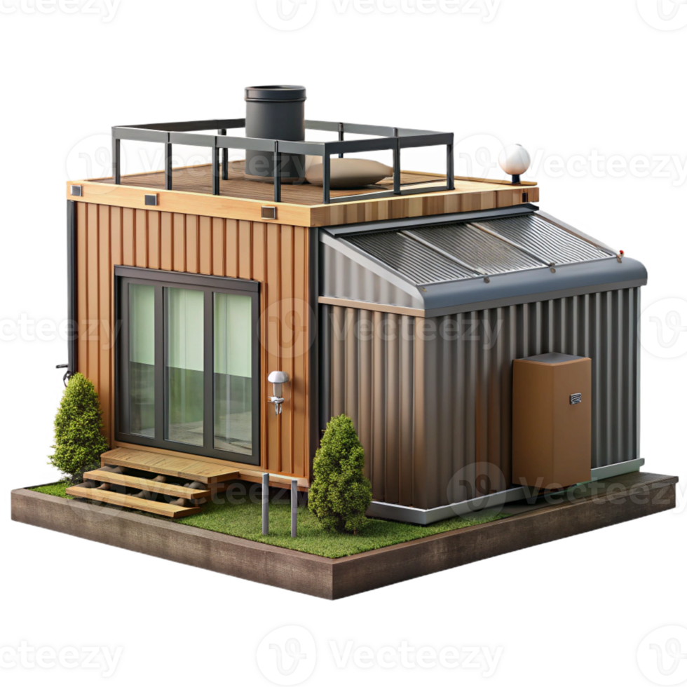 beautiful abstract A shipping container house with a modern industrial aesthetic, upcycled and sustainable professional png
