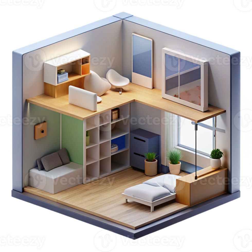 extraordinary abstract A micro-apartment with space-saving design, minimalist and functional exclusive png