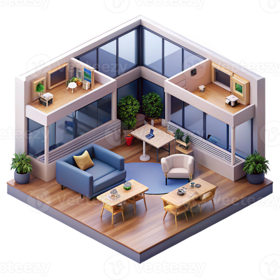 serene minimalist A co-living space with communal areas, open plan layout, modern and social 4K png