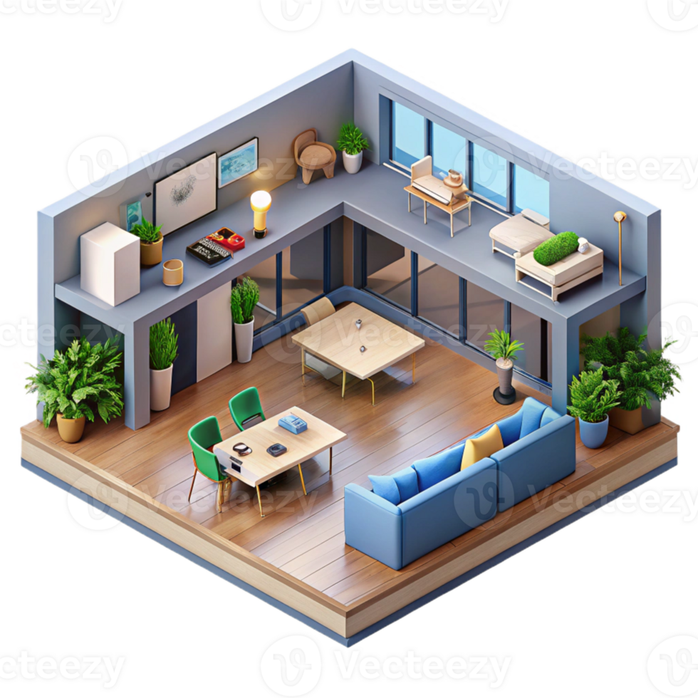 serene rustic A co-living space with communal areas, open plan layout, modern and social exclusive png