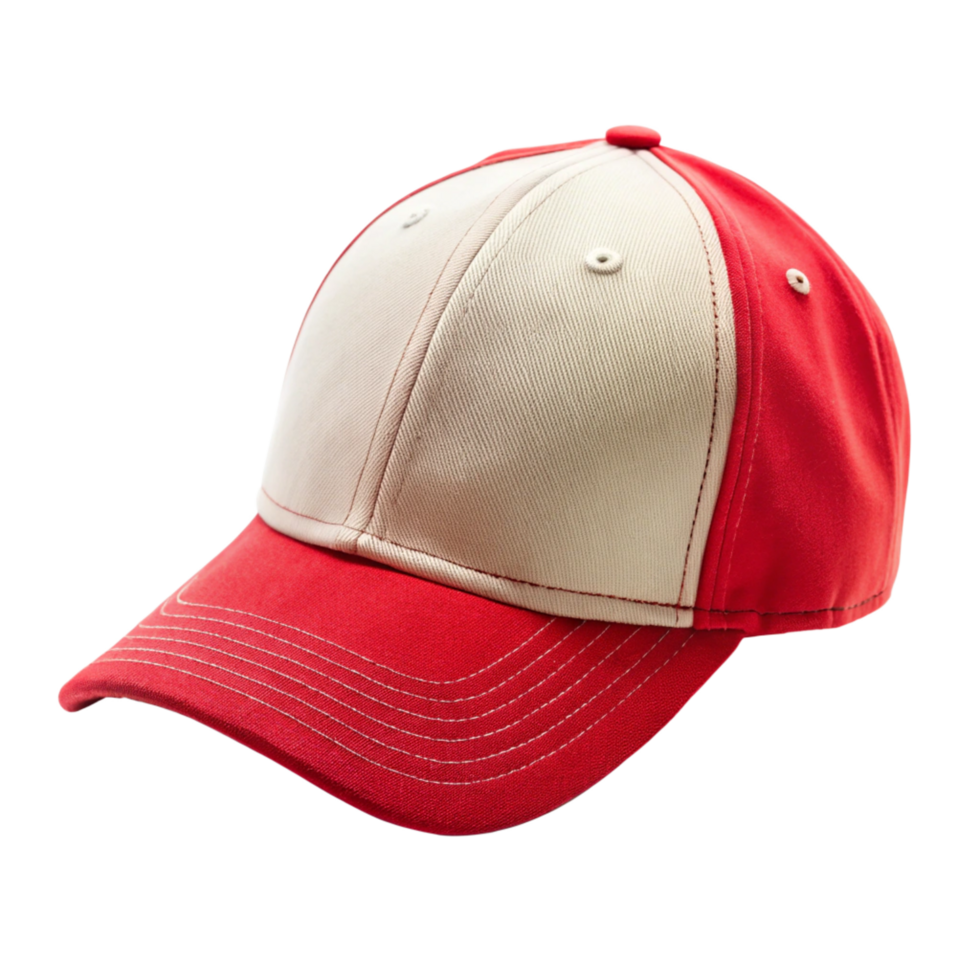 Stylish Two Tone Red and Beige Baseball Cap, Classic Design, Comfortable Fit, Perfect for Summer png