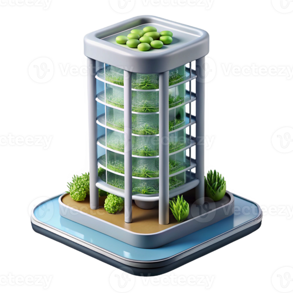 elegant artistic A vertical farm skyscraper with integrated agriculture, futuristic and sustainable premium png