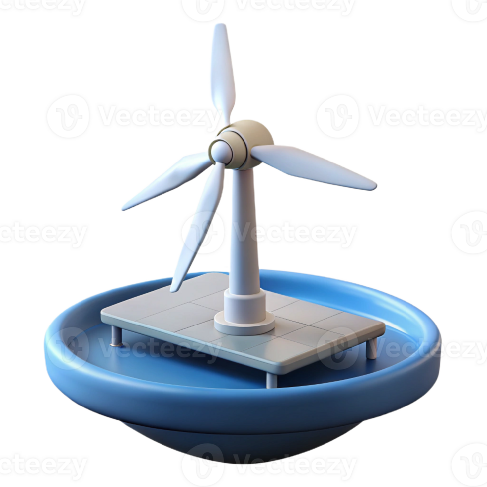 dramatic artistic A floating wind turbine platform with sleek aerodynamic design, generating clean energy premium png