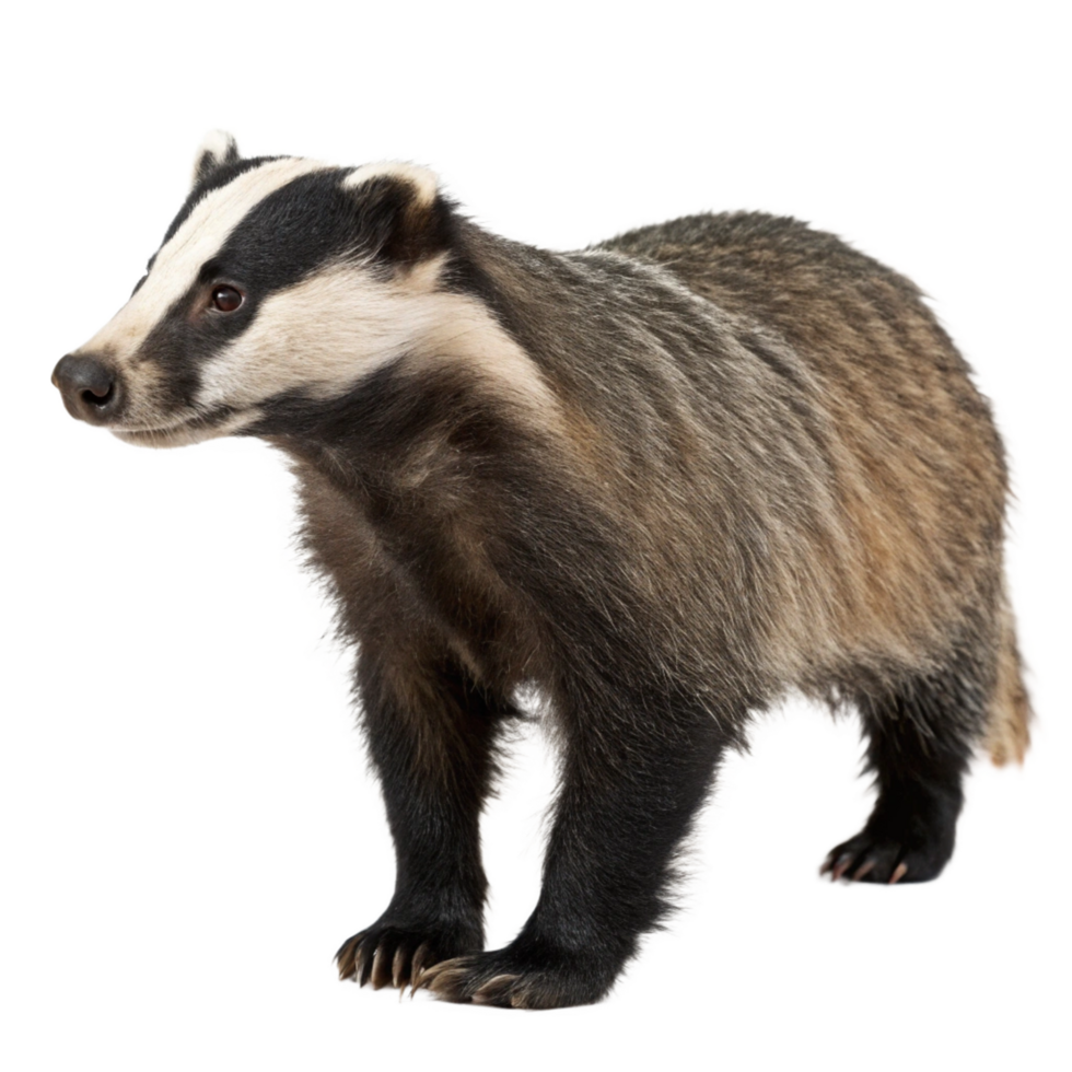 European Badger standing on a white background in profile view png