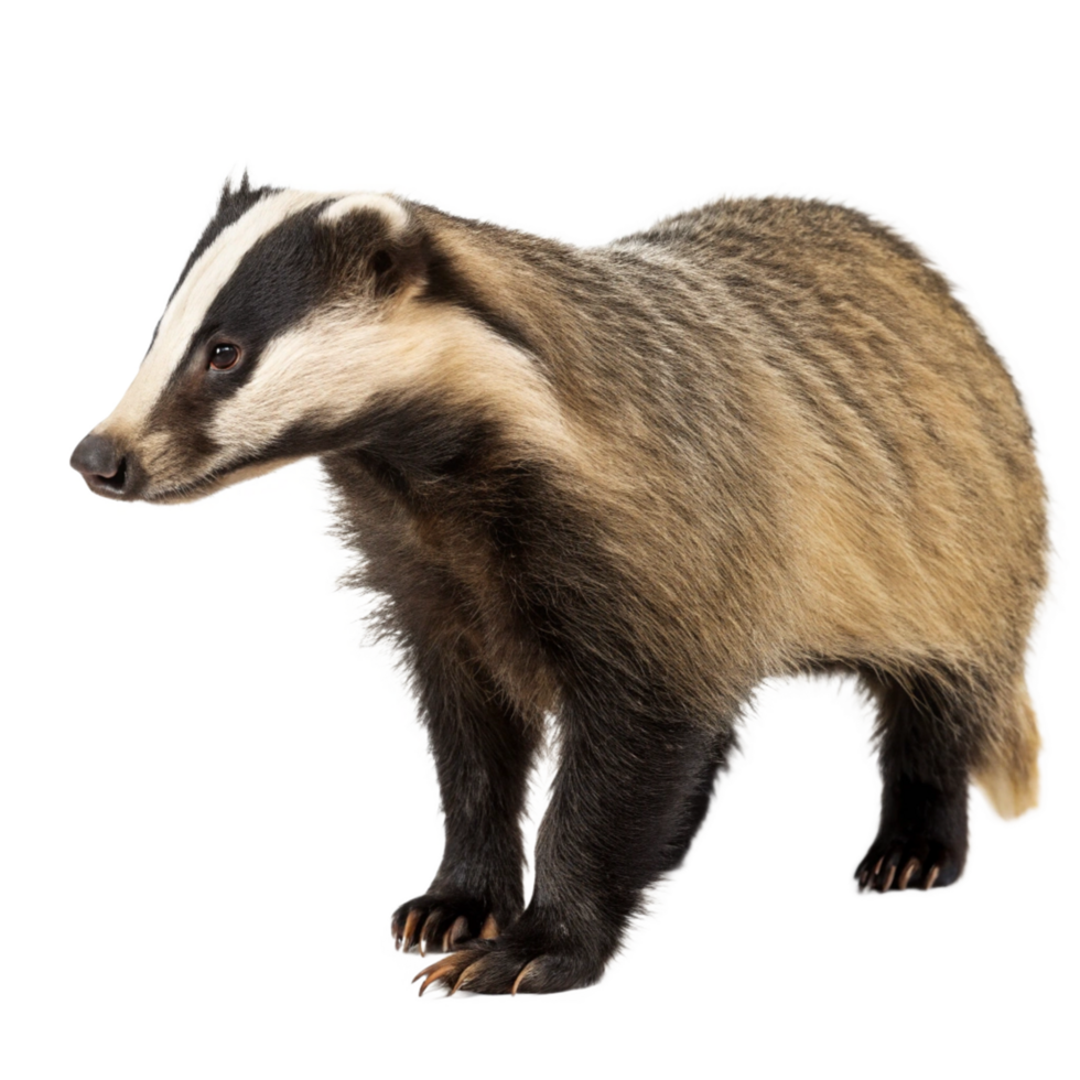 A Profile View of an European Badger Standing on a White Background png