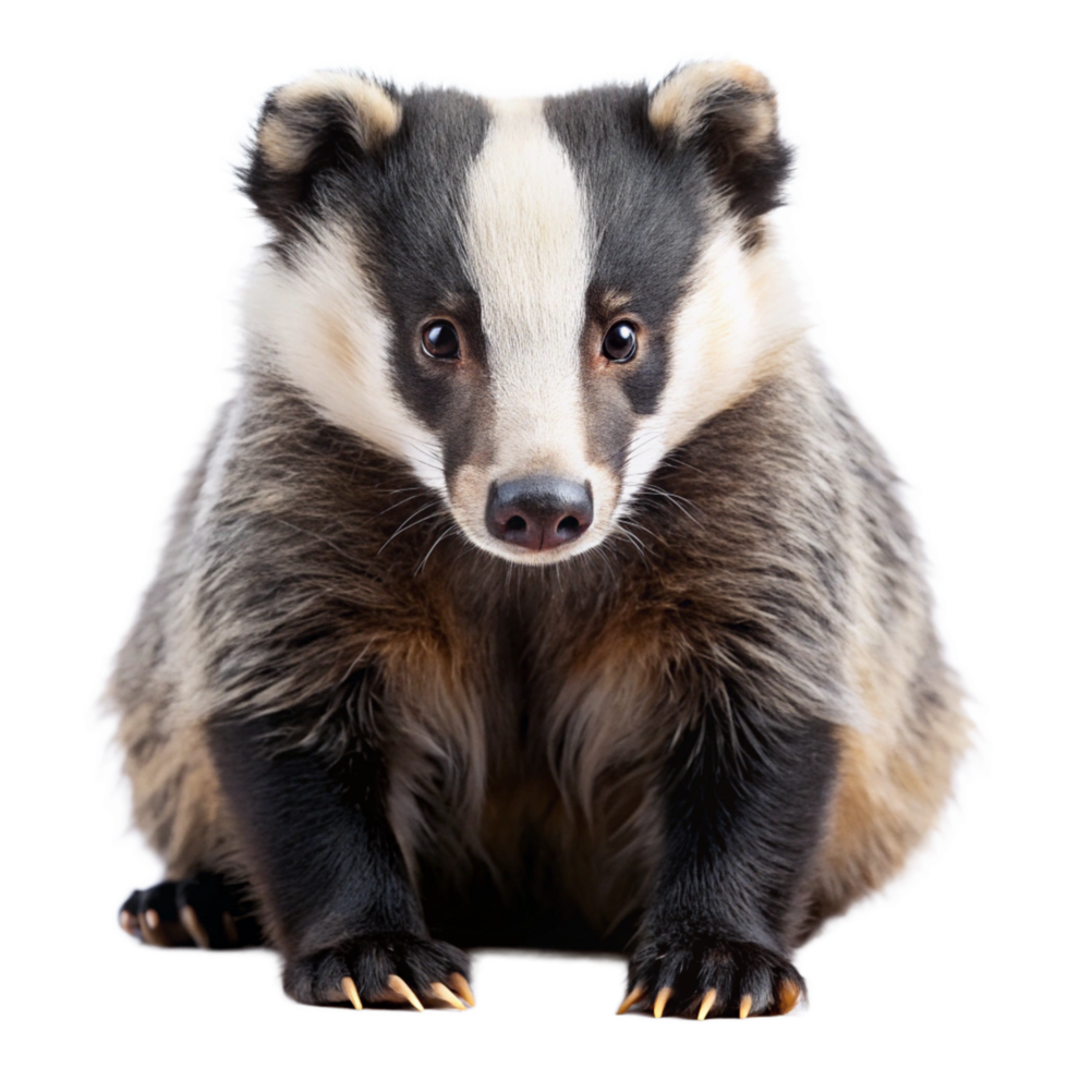 Closeup of adorable European badger sitting on white background png