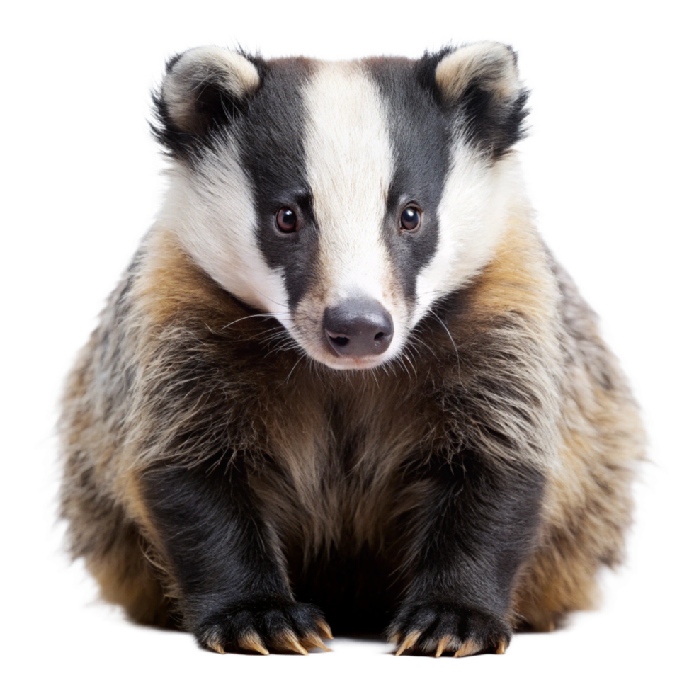Closeup adorable European badger sitting on white background png