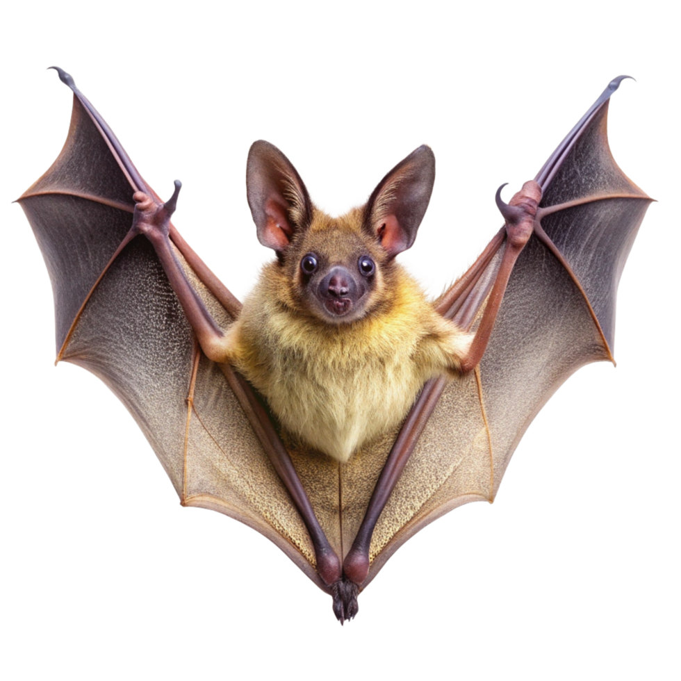 Closeup of a Adorable Little Brown Bat with Wings Spread Wide png