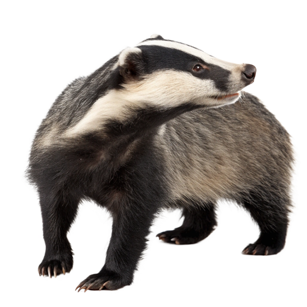 European Badger Standing Profile Isolated on Black Background Wildlife Mammal png