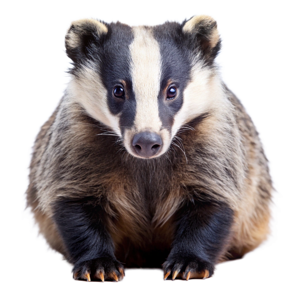 Closeup of an Adorable European Badger Sitting on Black Background png