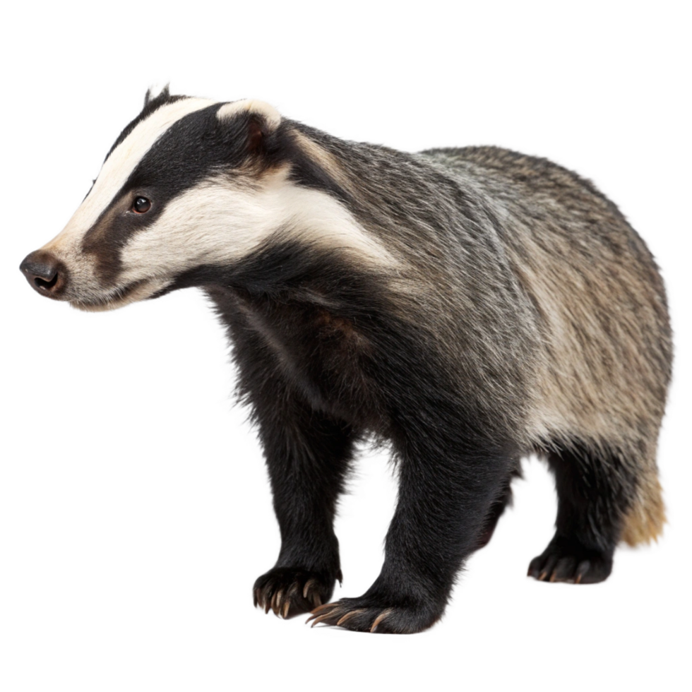 European Badger Standing Profile View Against Black Background Wildlife Animal Photography png