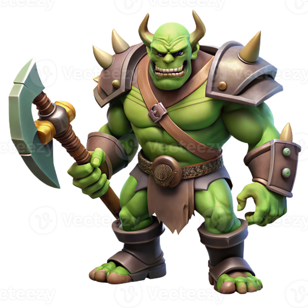 wonderful vintage A fierce orc warrior wielding a massive battle-axe, harsh, contrasting light, dark fantasy style genuine png
