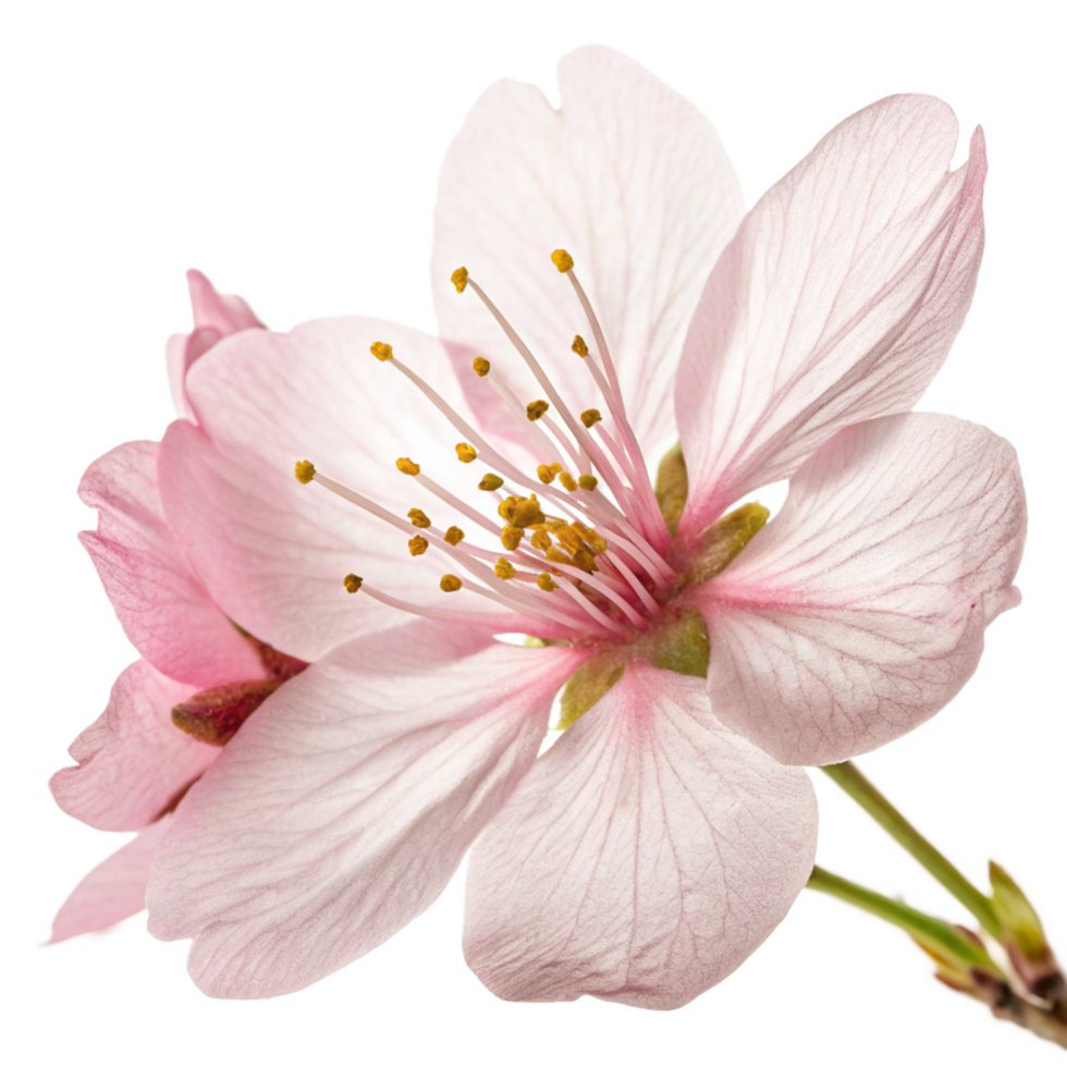 Closeup of a Delicate Pink Almond Blossom with Visible Veins and Stamens png