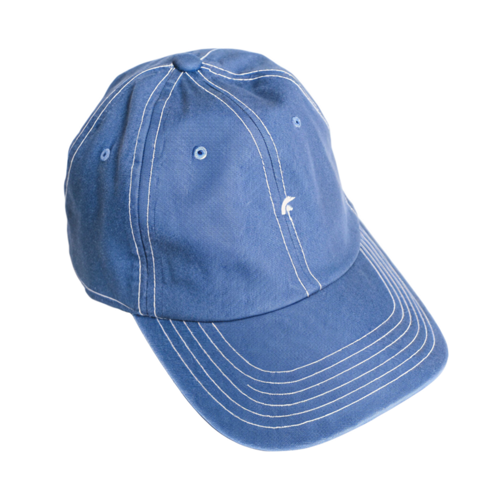 Stylish Blue Denim Baseball Cap with White Stitching Detail png