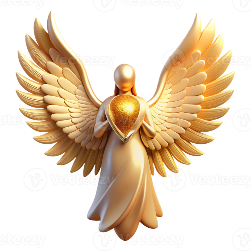 elegant creative A graceful celestial being with feathered wings bathed in golden light, divine art style authentic png