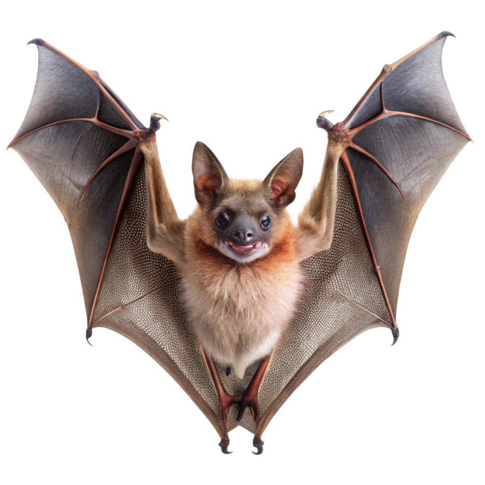 Spectacular Closeup of a Flying Fox Bat with Wings Spread Wide Open Against a Black Background png