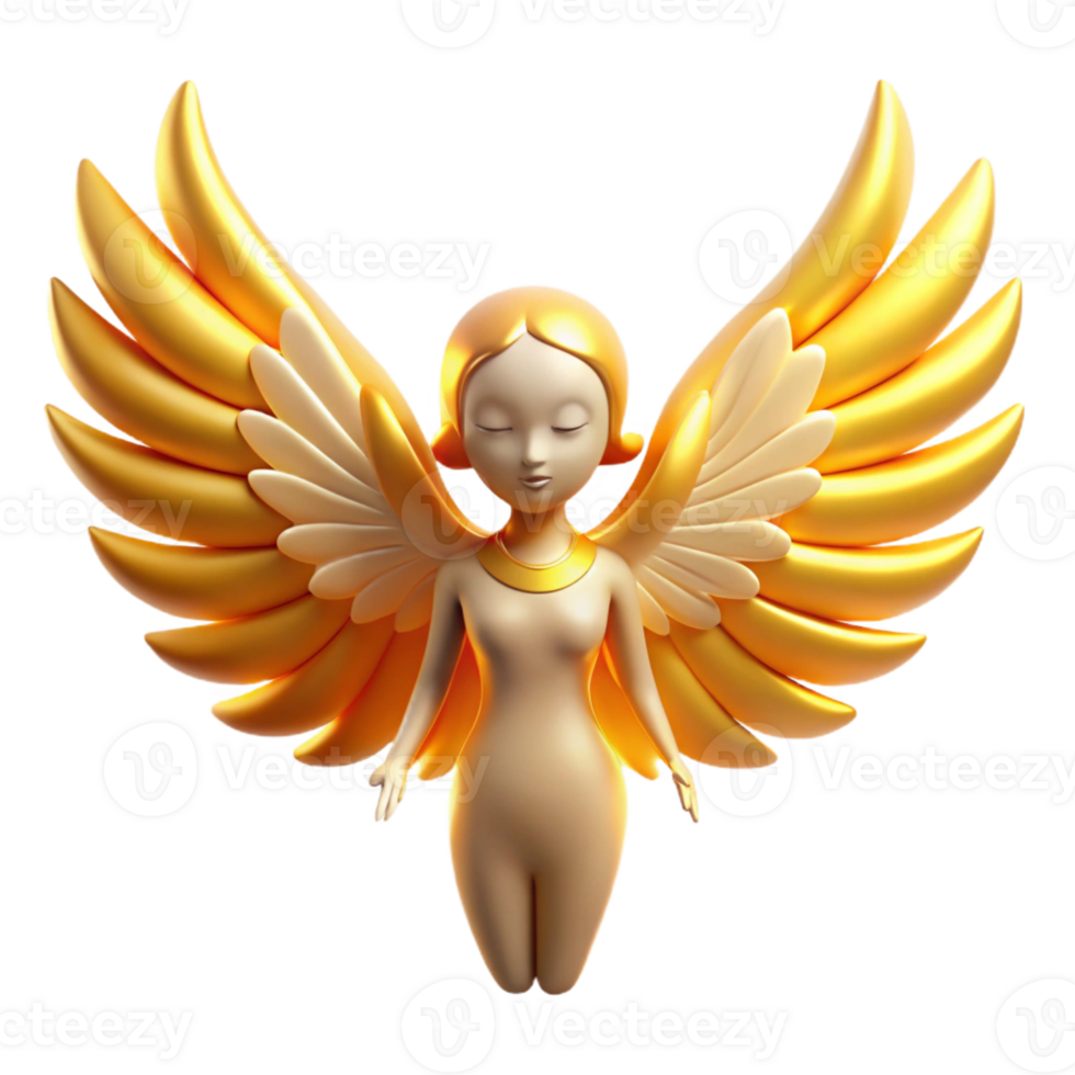 stunning modern A graceful celestial being with feathered wings bathed in golden light, divine art style authentic png