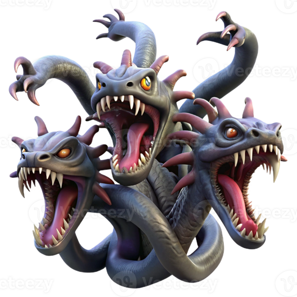 vibrant creative A fearsome hydra with multiple heads spewing venom, dramatic, dark lighting, horror fantasy style original png