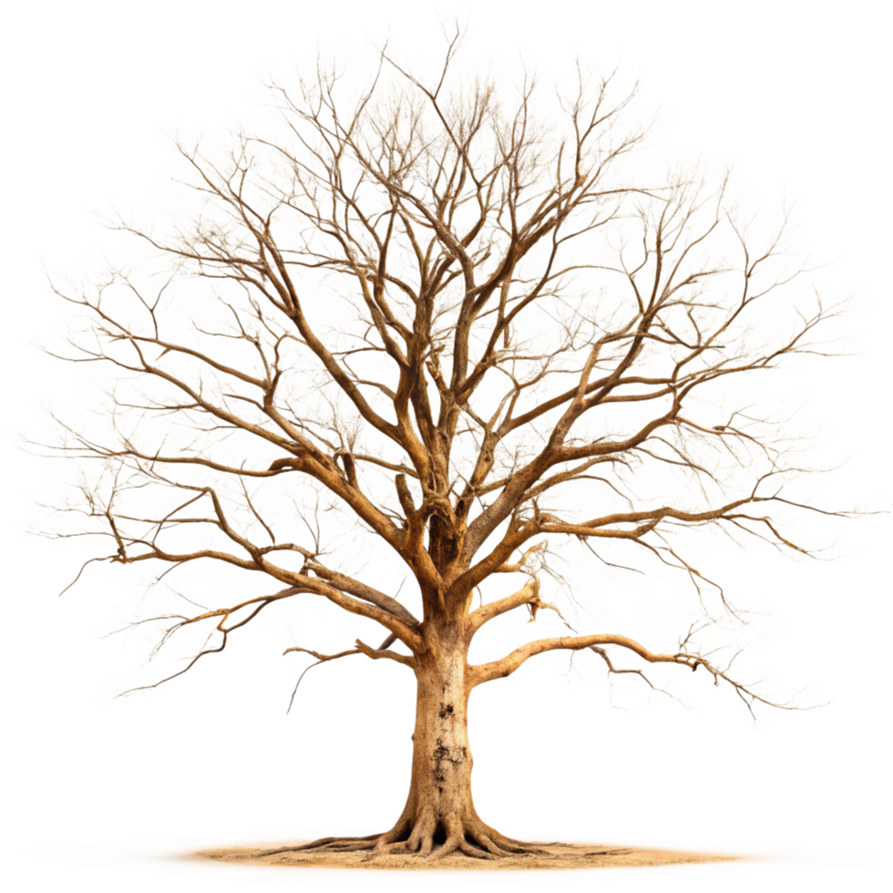A Majestic Winter Tree Isolated on Black Background Showing Intricate Branches and Roots png