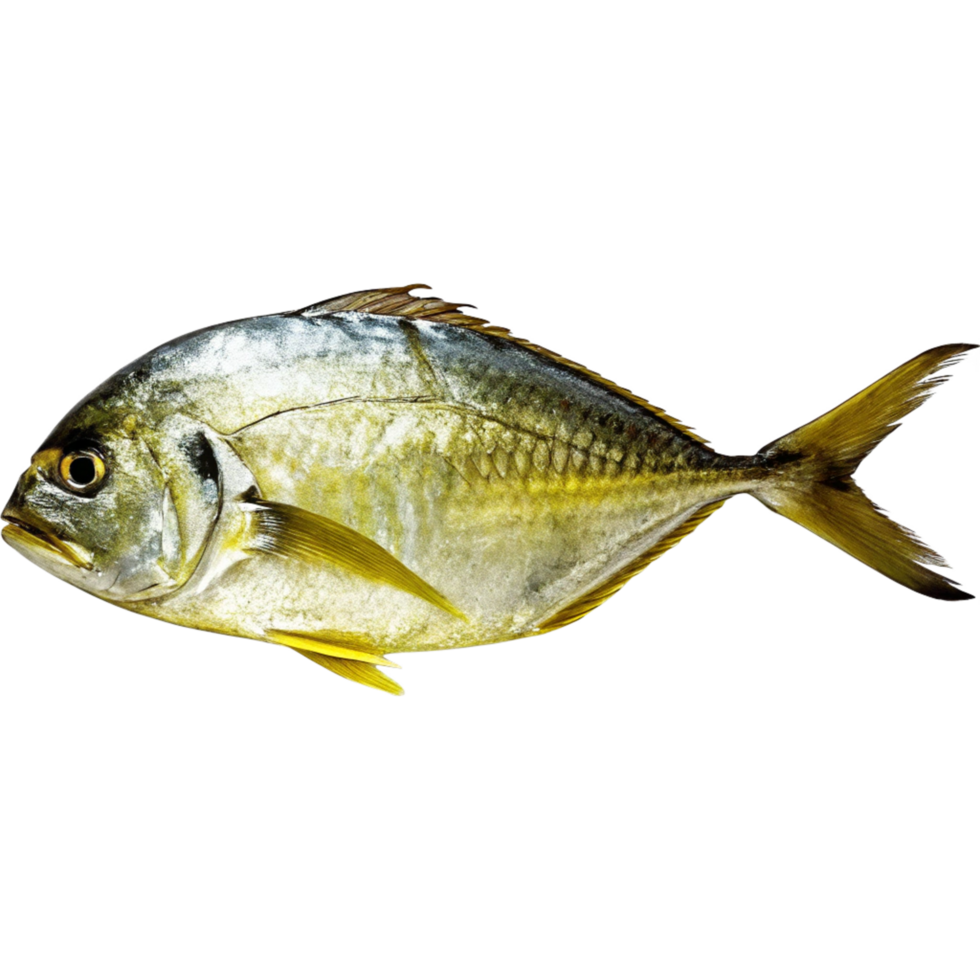 Closeup of a Single Golden Yellowtail Fish on Black Background png