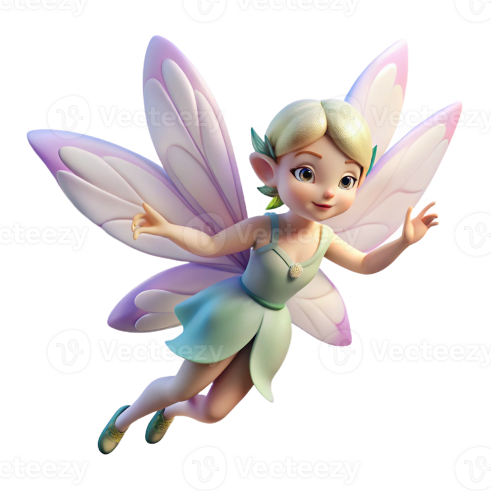 serene artistic A delicate fairy with translucent wings fluttering among flowers, soft, whimsical lighting, children's book illustration style original png