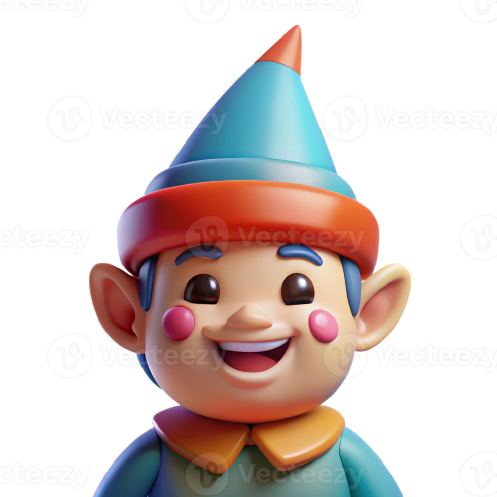 elegant minimalist A playful gnome with a pointed hat and a cheerful smile, bright, cheerful lighting, cartoonish style high quality png