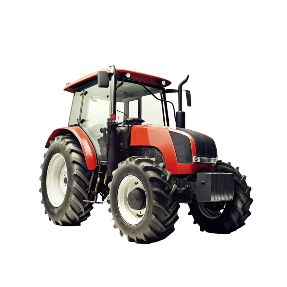 A Powerful Red Farm Tractor with Large Tires for Agricultural Work png