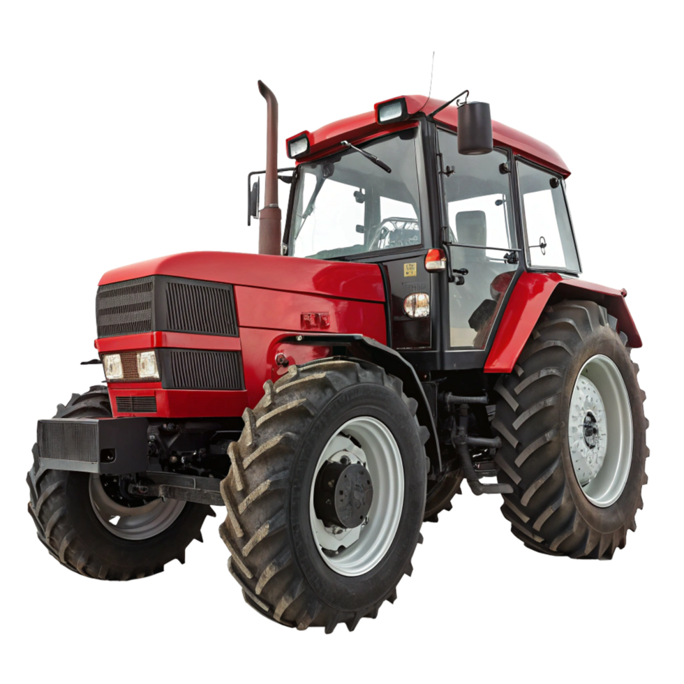 Powerful Red Farm Tractor on Black Background Powerful Agricultural Vehicle for Farming png