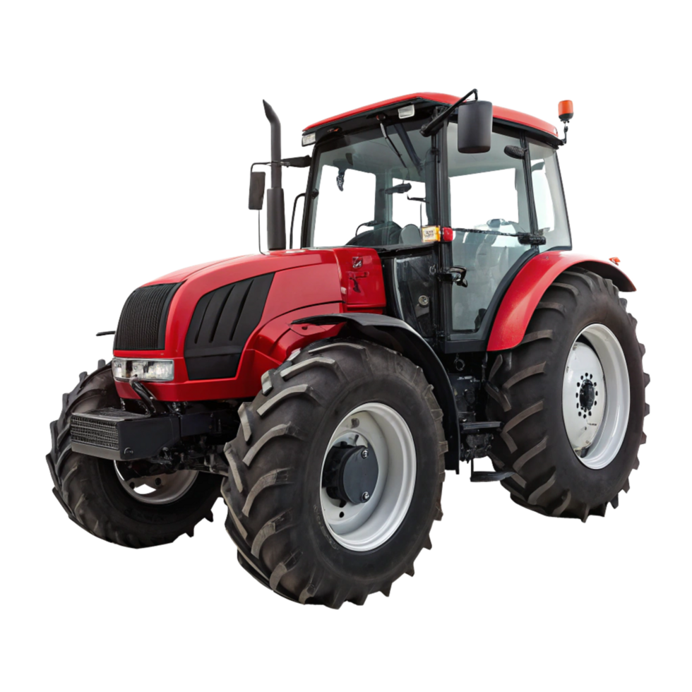Powerful Red Agricultural Tractor with Large Tires for Farming png