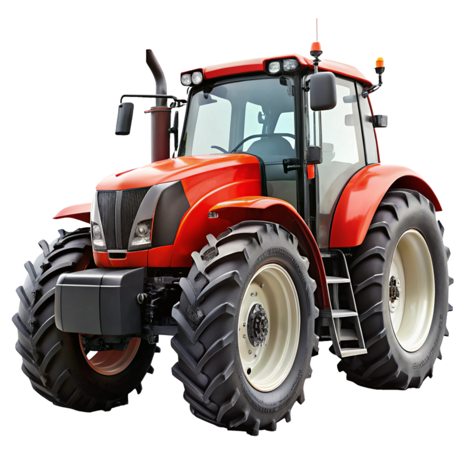 Powerful Red Modern Agricultural Tractor with Large Tires for Farming png