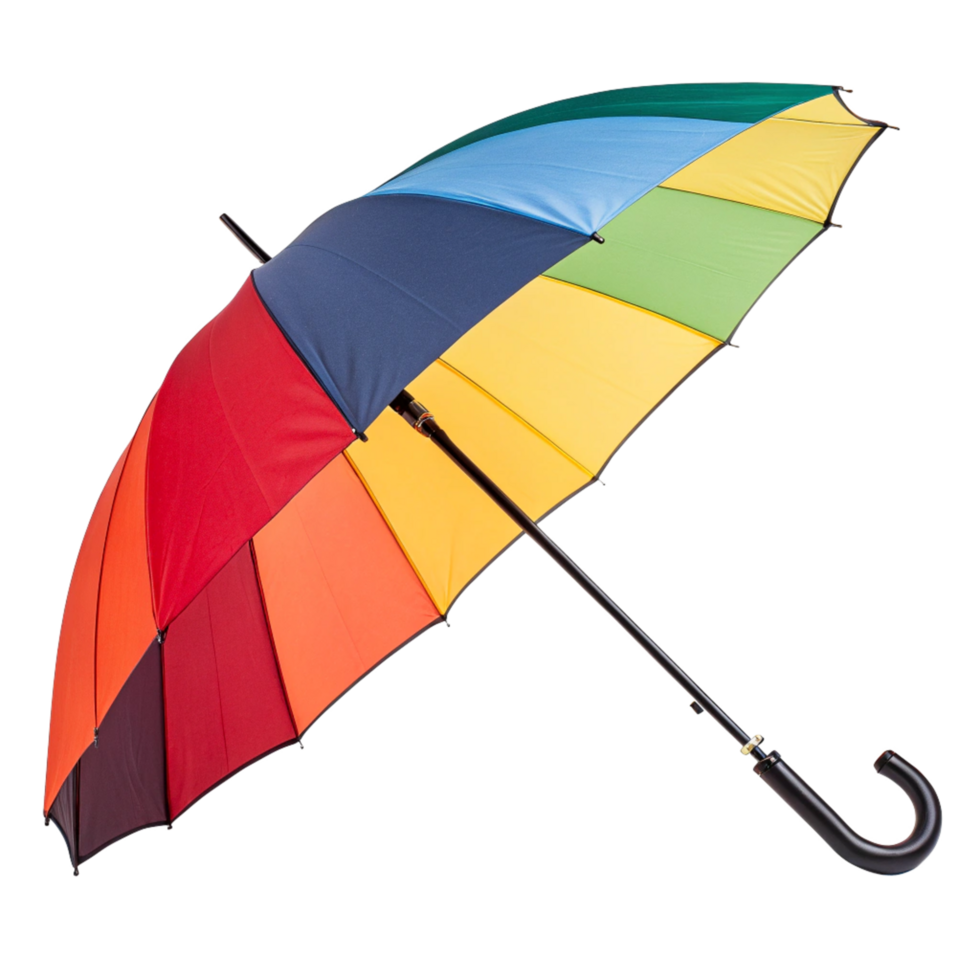 A vibrant multicolored umbrella against a black background png