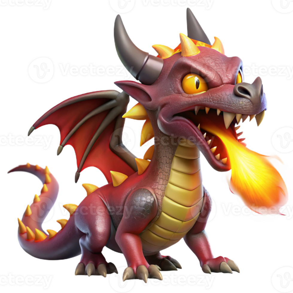 impressive rustic A fearsome dragon with crimson scales and glowing yellow eyes, breathing a stream of fire, illuminated by the flickering flames. Dark fantasy style 4K png