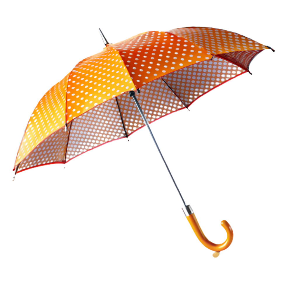 A stylish orange and beige polka dot umbrella with a curved handle png