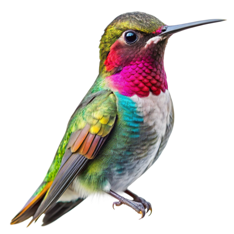 Vibrant RainbowColored Hummingbird Bird with Green and Pink Feathers png