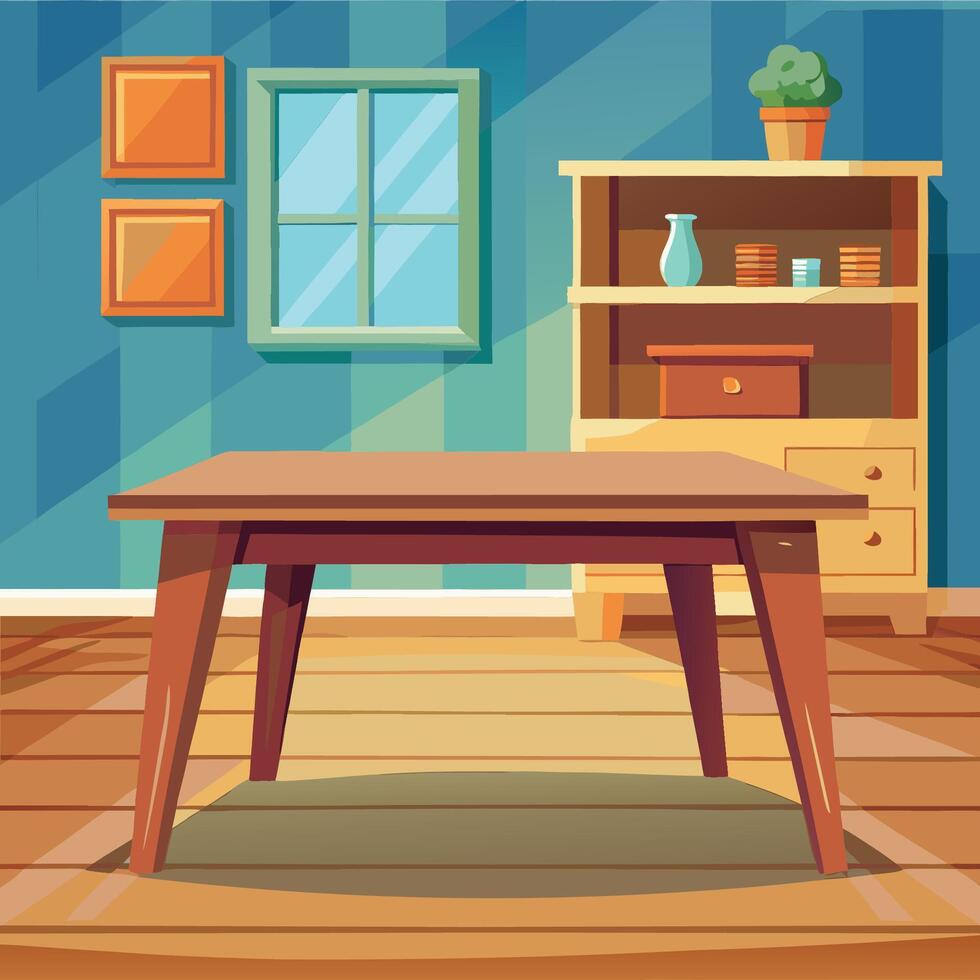 Defocussed Room Beyond a Rustic Wooden Table vector