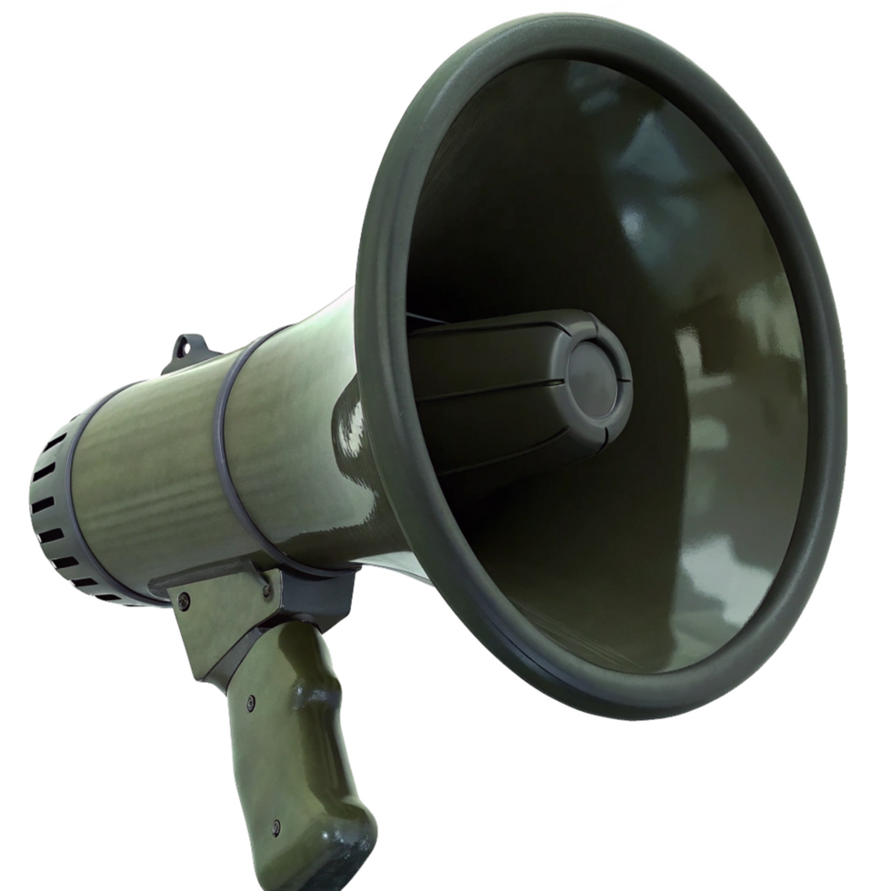 A Detailed 3D Render of a Military Style Green Handheld Megaphone png