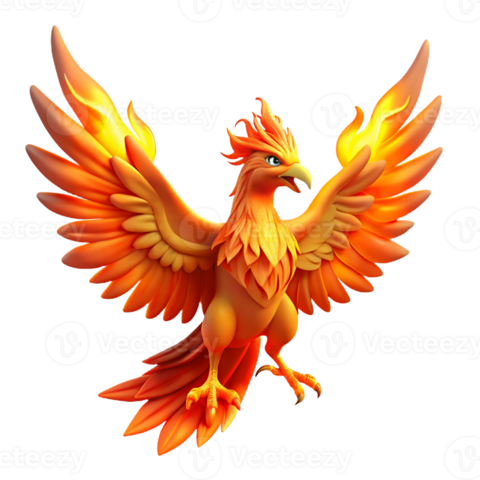 stunning contemporary A majestic phoenix with fiery wings and glowing eyes, rising from the ashes, illuminated by the flames. Rebirth fantasy style genuine png