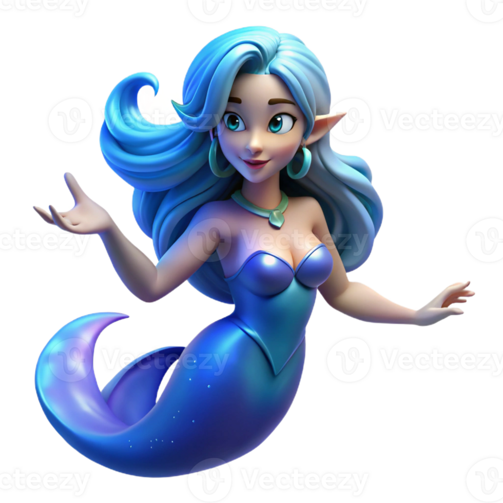 extraordinary creative A graceful siren with flowing blue hair and a mesmerizing voice, luring sailors to their doom, illuminated by the moonlight. Dark fantasy style high resolution png