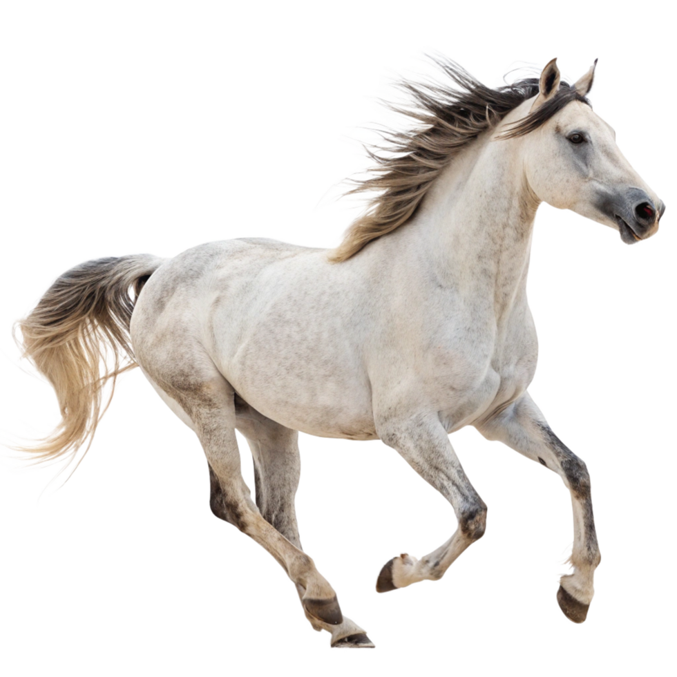 A Stunning White Horse in Motion a Majestic Gallop Across Open Space png
