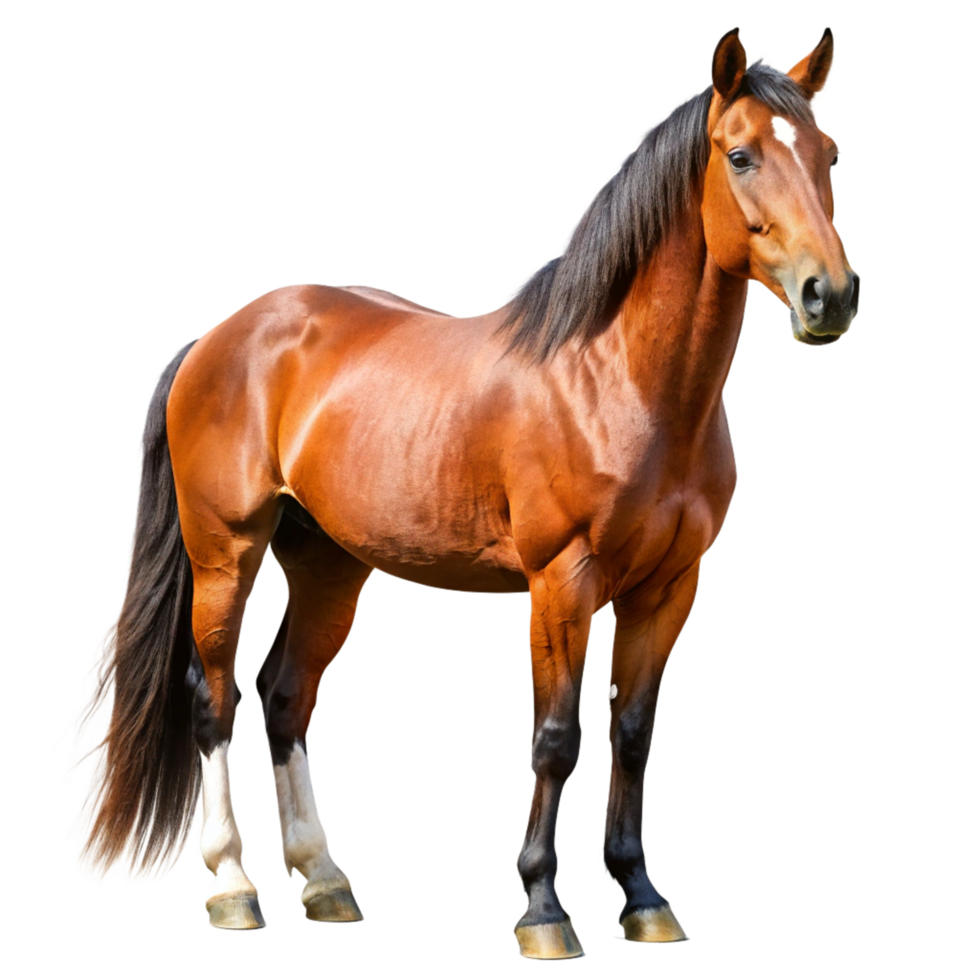 Stunning Chestnut Horse with Dark Mane and Tail Isolated on Black Background png