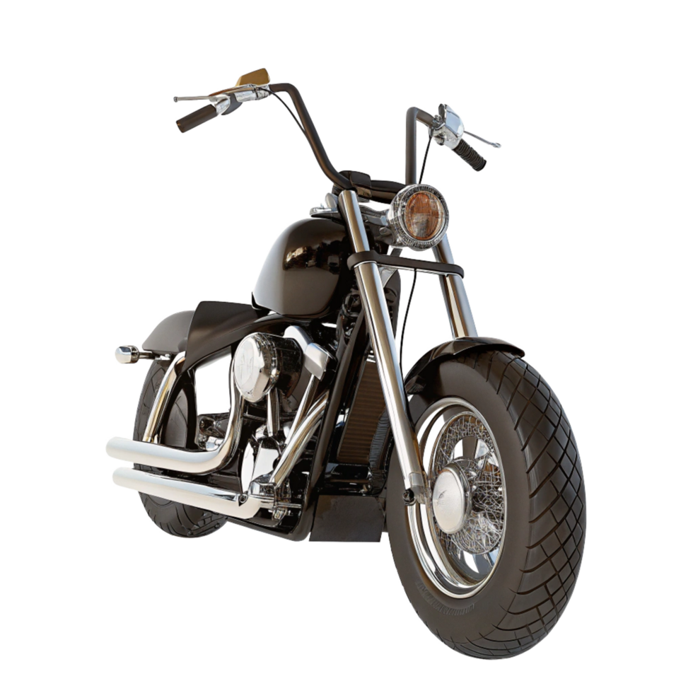 Classic Black Chopper Motorcycle with Chrome Accents Detailed 3D Render png