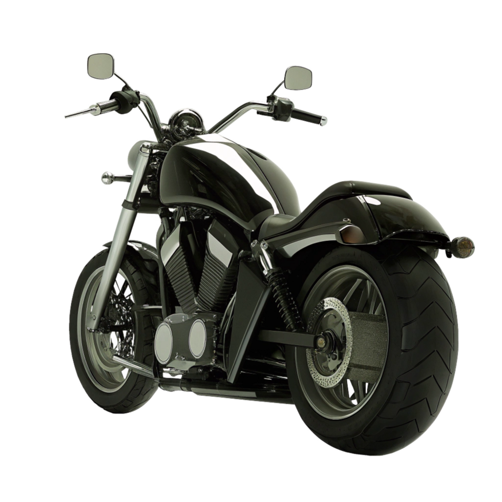 Sleek Black Custom Motorcycle Rear View Detailed Shot png