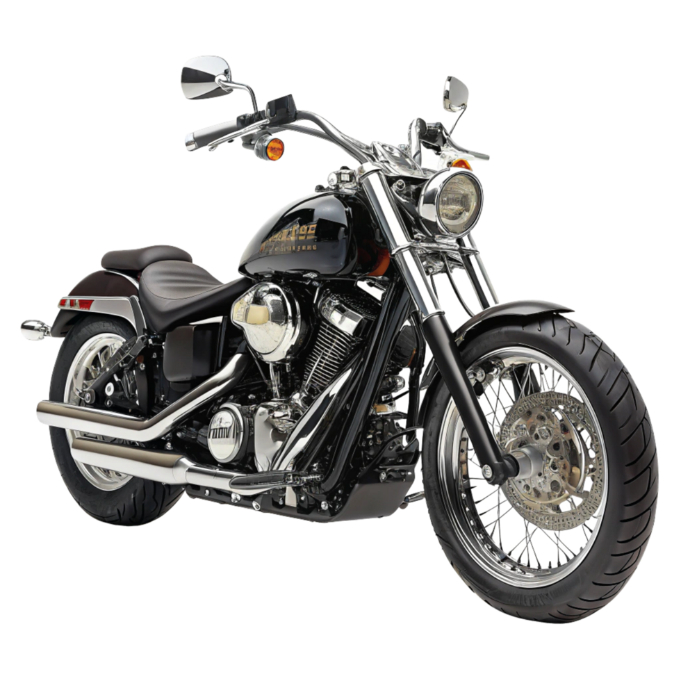 A Stunning Black Custom Motorcycle with Chrome Accents and Spoke Wheels png