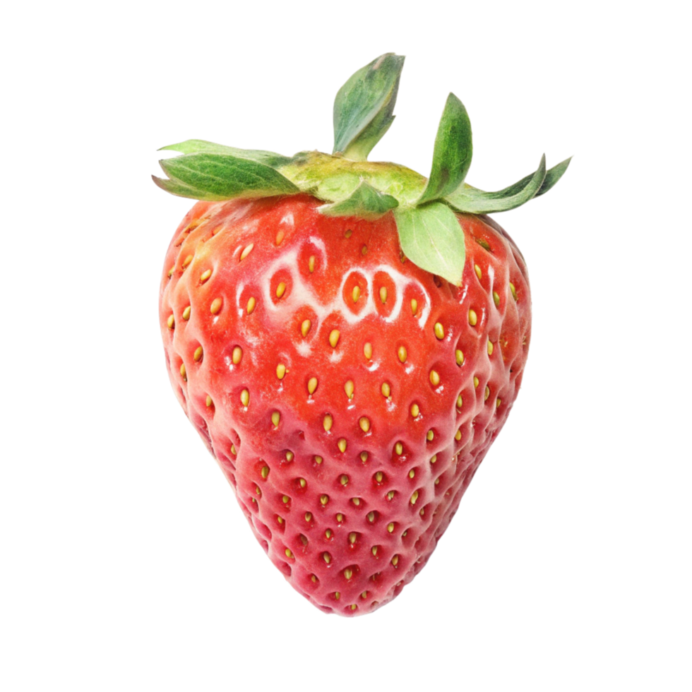 A single ripe strawberry isolated on a black background showing detailed texture and seeds png