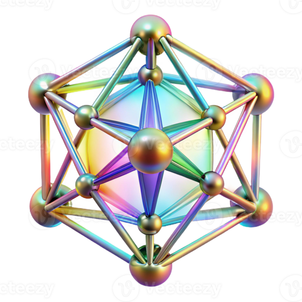 impressive abstract A network of interconnected crystalline structures, refracting light in a rainbow spectrum, sharp focus, Art Deco style professional png