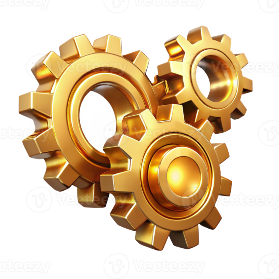 impressive vintage Interlocking gears and cogs made of polished brass, intricate and detailed, steampunk style, illuminated by a warm, golden light detailed png