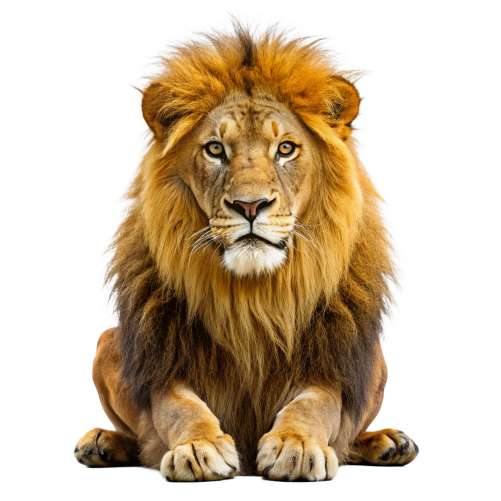 Majestic African Lion Sitting with a Powerful Gaze and Golden Mane png