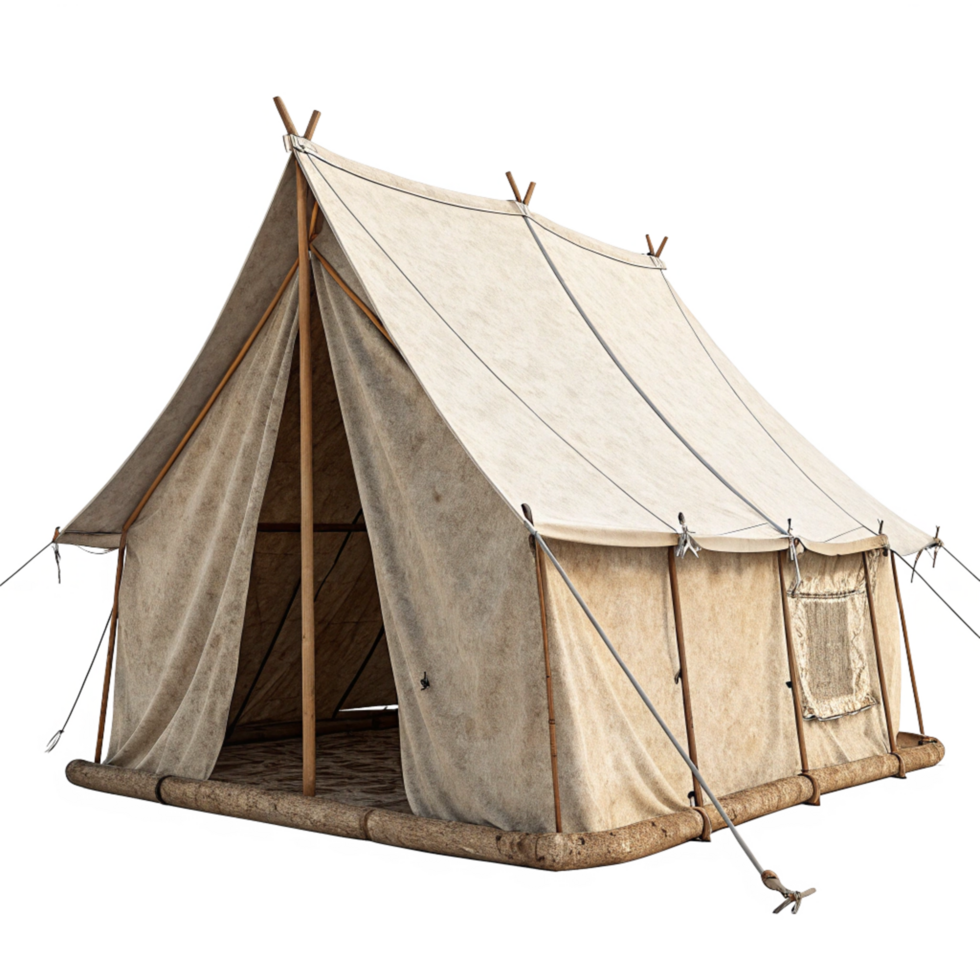 Authentic MedievalStyle Canvas Tent with Wooden Frame and Floor png