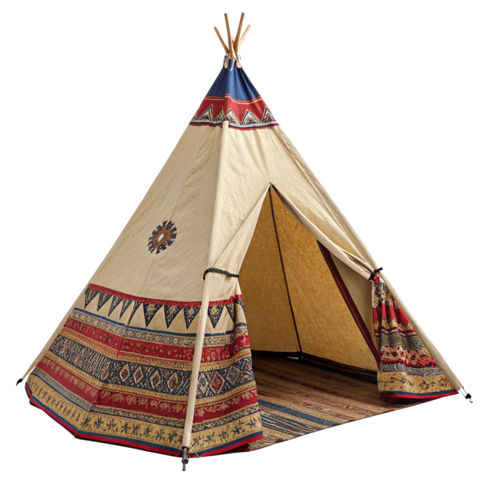 Beautiful Childrens Teepee Play Tent with Native American Design and Pattern png