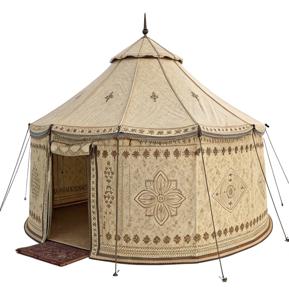 Elegant Beige and Brown Moroccan Style Round Tent with Intricate Floral Designs png